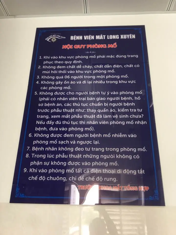 Tên phòng, bảng nội quy, bảng hướng dẫn bệnh viện mắt Long Xuyên