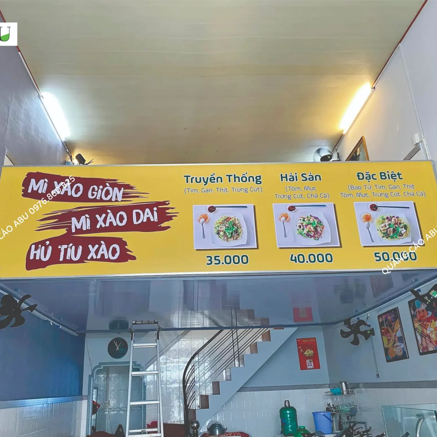 Bảng in các món ăn tiệm mì xào