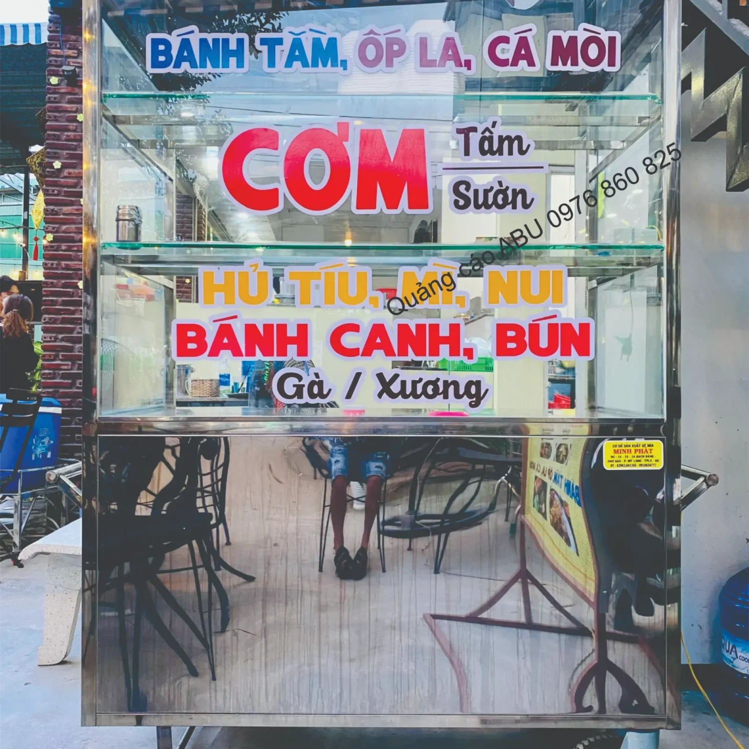 Decal dán tủ kính xe bán cơm