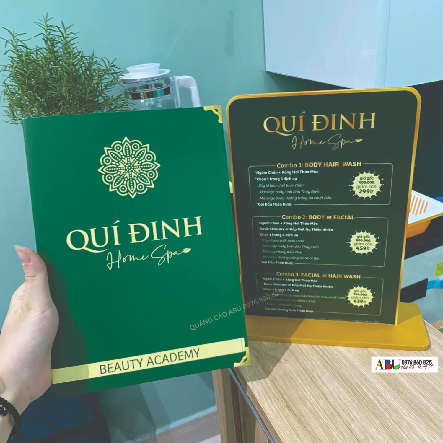 Menu để bàn cho Home Spa Quí Đinh