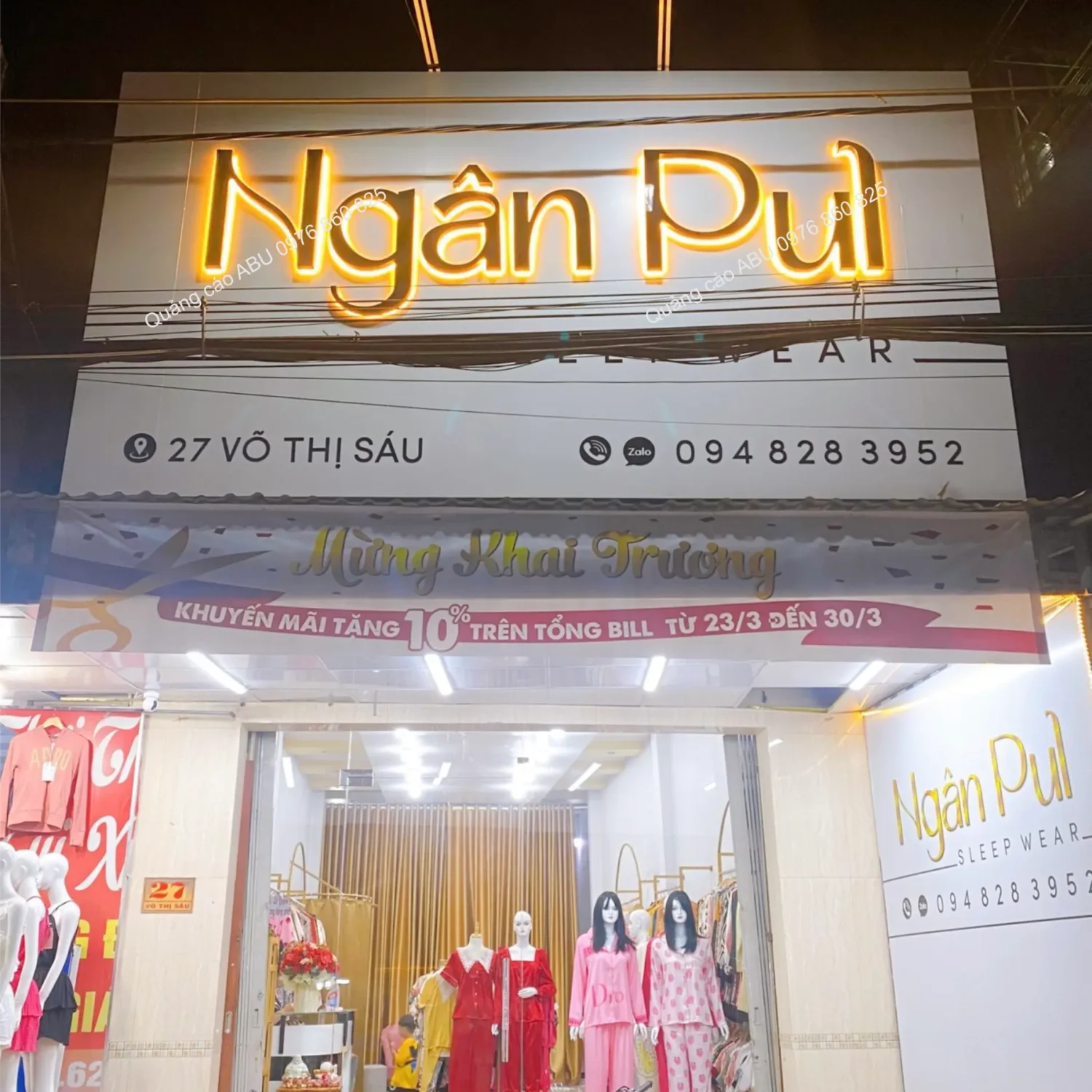 Bàn giao bảng hiệu 2 chi nhánh shop Ngân Pul Sleep Wear