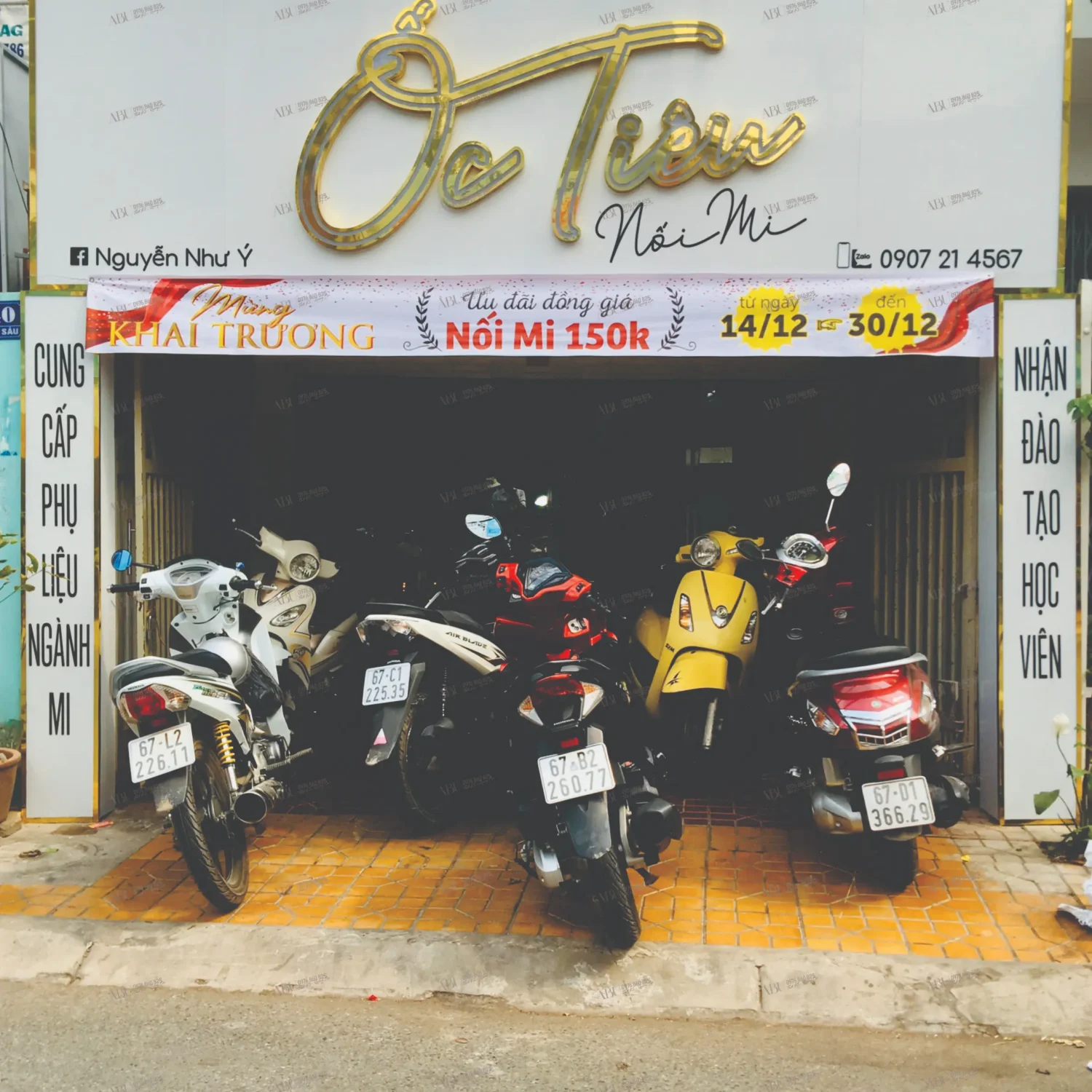 Bảng hiệu mặt tiền cho tiệm nối mi Ốc Tiêu